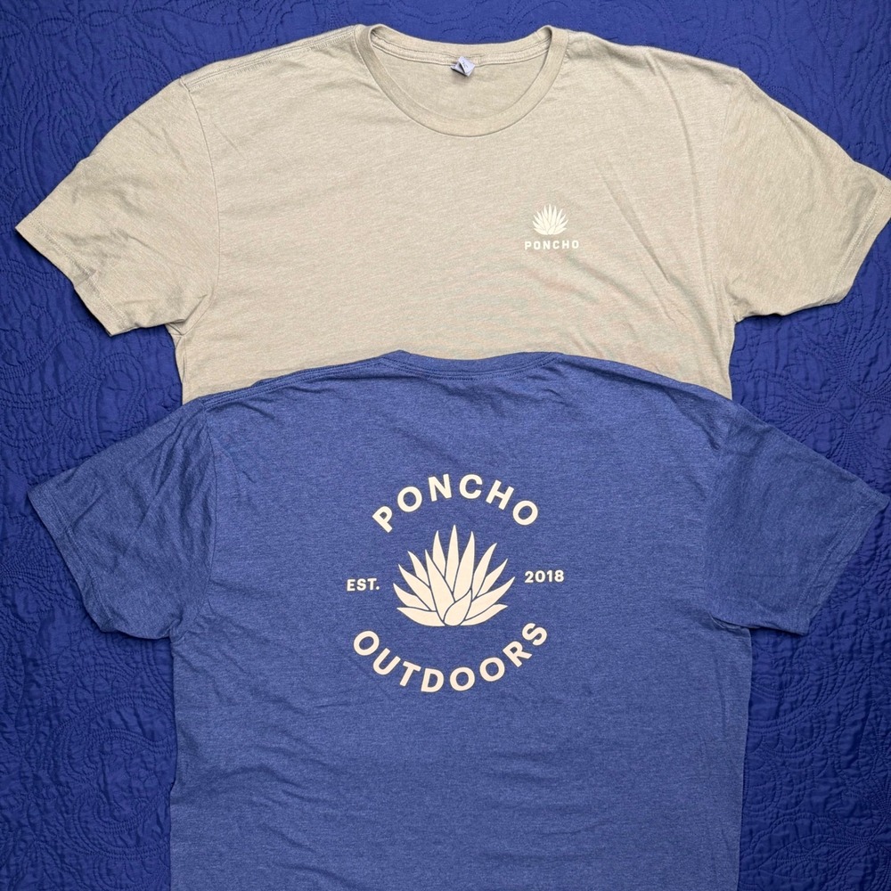 Lot of 2 Poncho Outdoors Mens Graphic T-Shirts Blue Tan XXL Agave Logo Tee